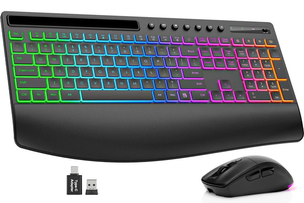 Wireless Keyboard and Mouse Combo - 4000mAh Rechargeable Backlit Keyboard wit...