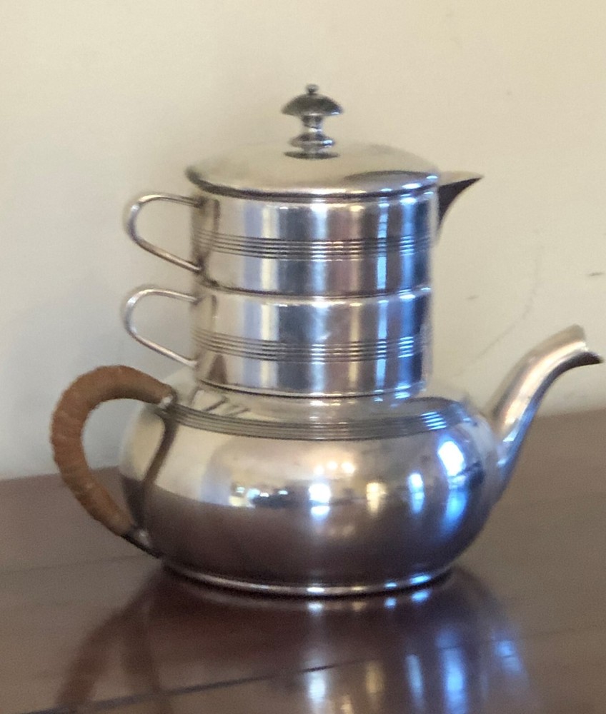 Unique Antique 4 Piece Apollo SIlverplate Stackable Tea Set Teapot Sugar Creamer