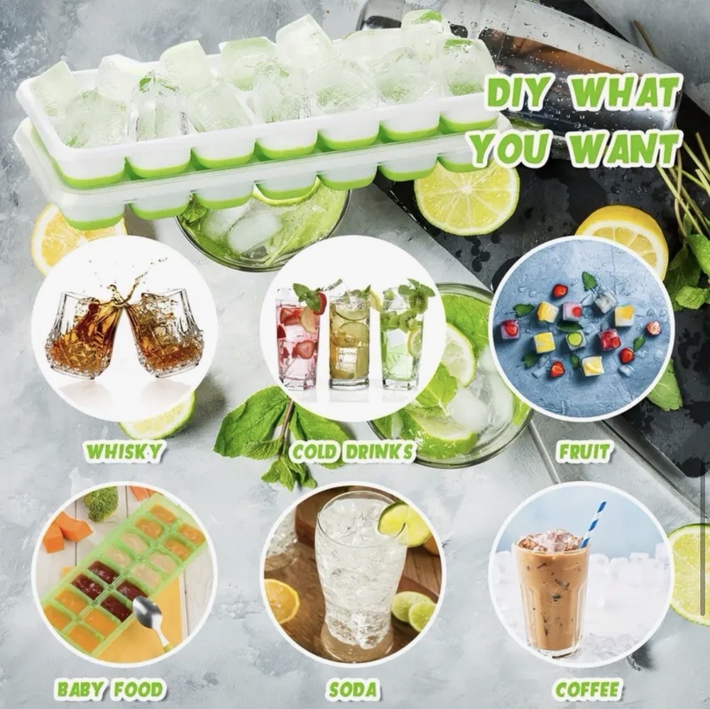 36 Pack Silicone Ice Cube Trays - Flexible Stackable Molds with Lid for Drinks &
