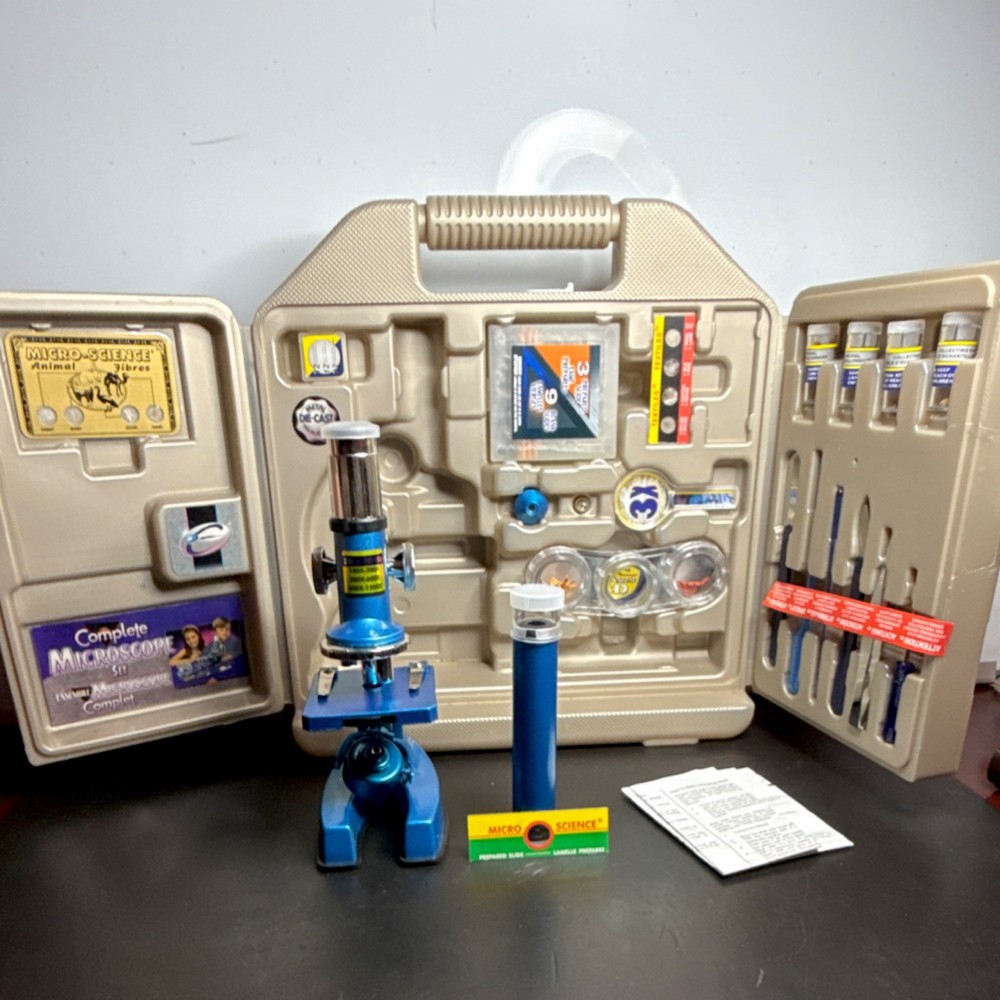 Micro-Science Complete Microscope Set with Accessories, Slides, Chemicals & Case