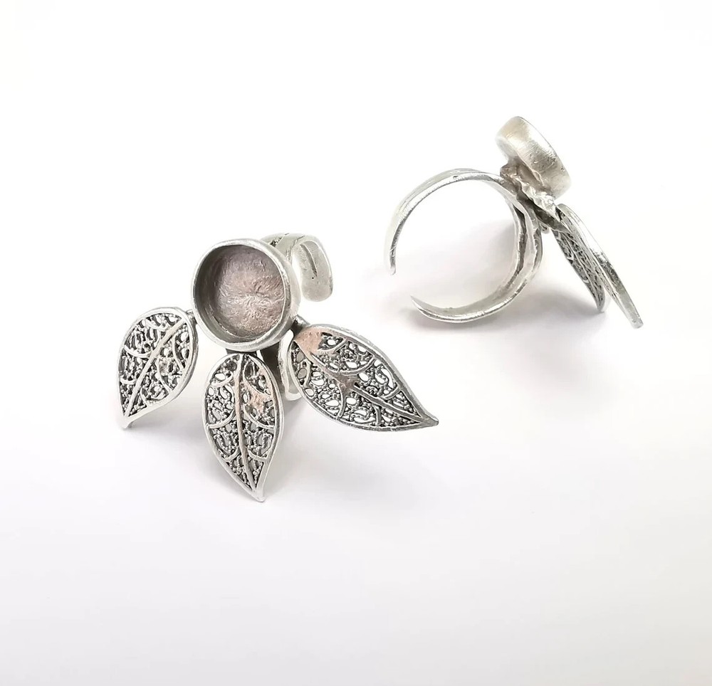 Leaf Ring Setting Blank Cabochon Mounting Adjustable Resin Base Bezel Mosaic