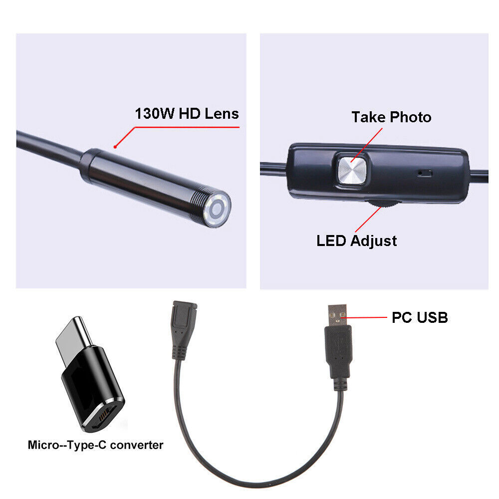 7mm Waterproof USB Type-C Endoscope Borescope Snake Inspection Camera Android/PC