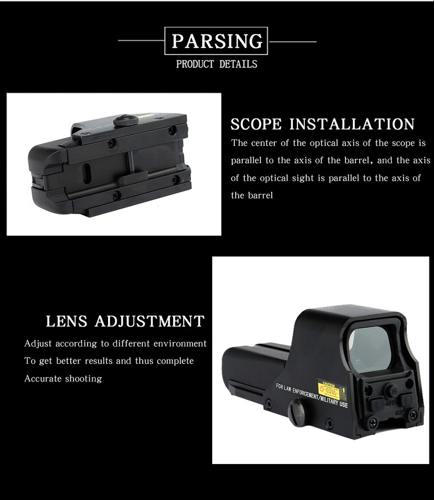 Tactical Holographic Reflex Sight Red Green Dot Light Adjustable AA Battery