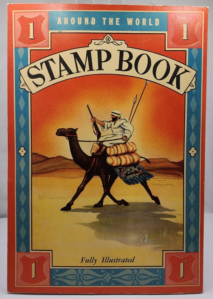 Vintage Around The World Stamp Book Fully Illustrated • Includes Several Stamps