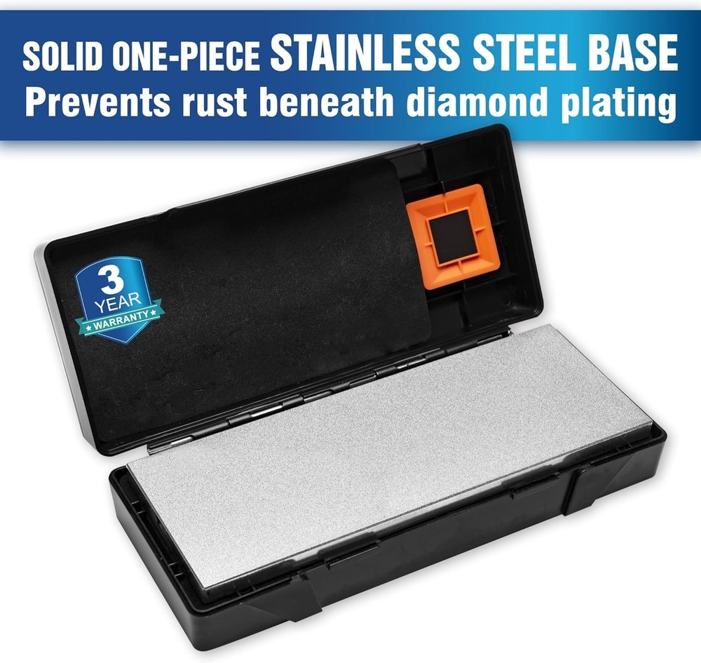 Fast-Acting Double-Sided Diamond Sharpening Stone with Angle Guide | 8 x 3 in.