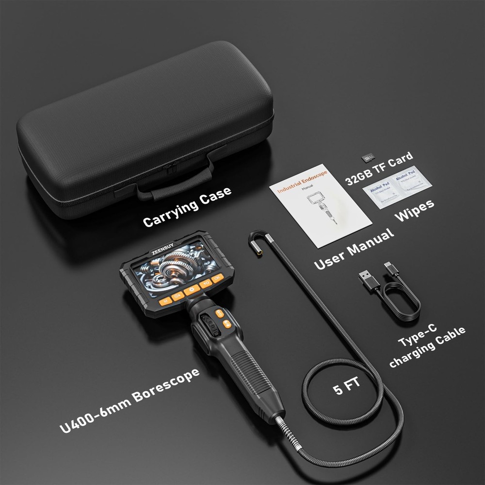 Two-Way Articulating Borescope Camera with Light, Industrial Endoscope Inspec...