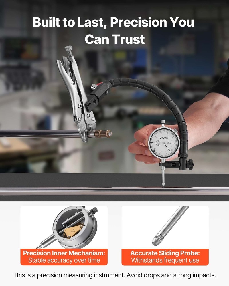 Dial Test Indicator 0.001" Accuracy 0-1" Range Flexible Arm Locking Pliers