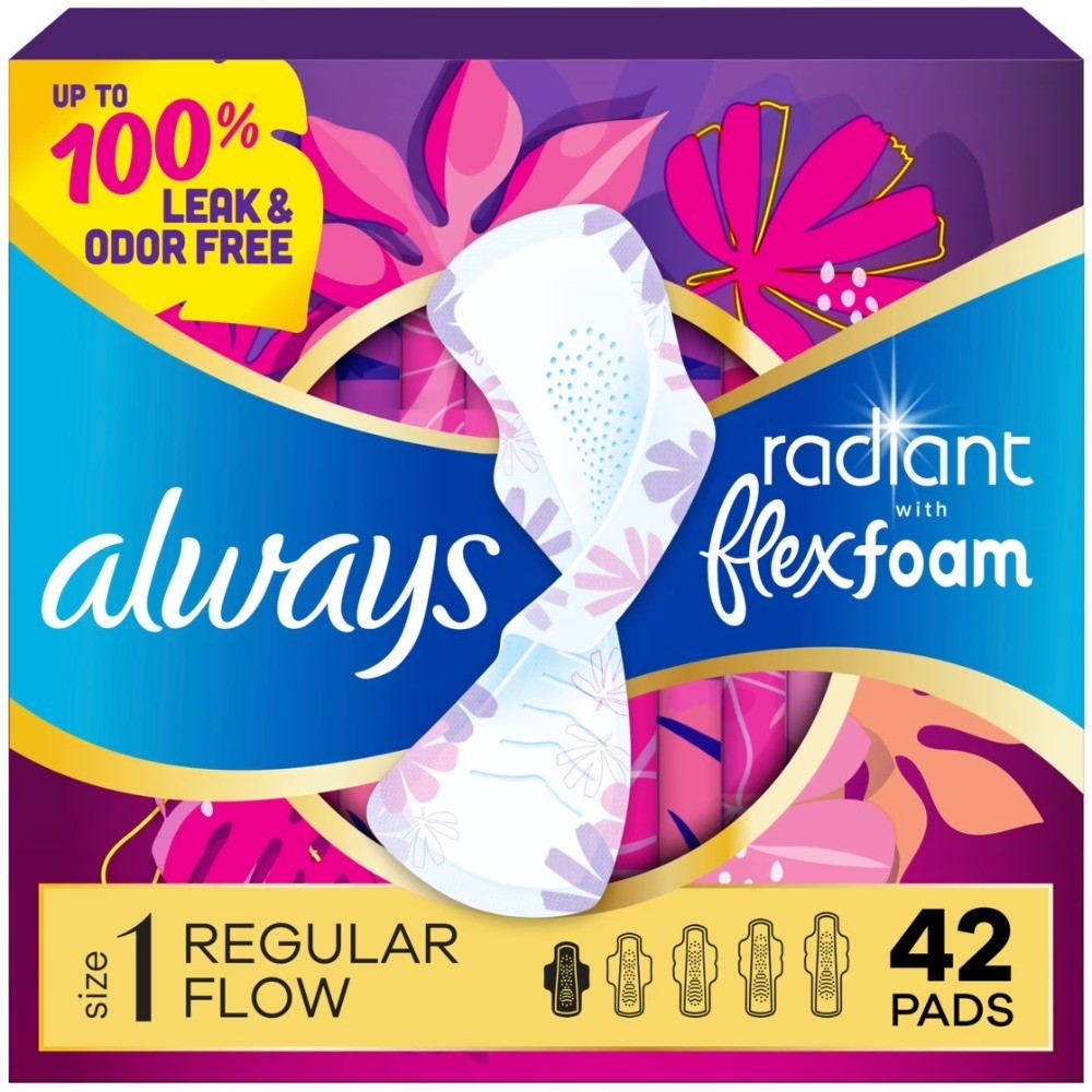 Radiant with FlexFoam Pads, Size 1, Regular, Wings, 42 Count