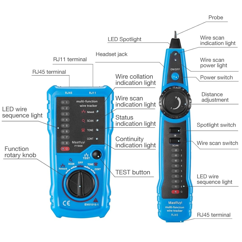 Network Cable Tester, Line Finder with Probe Tone, Wire Tracker Blue