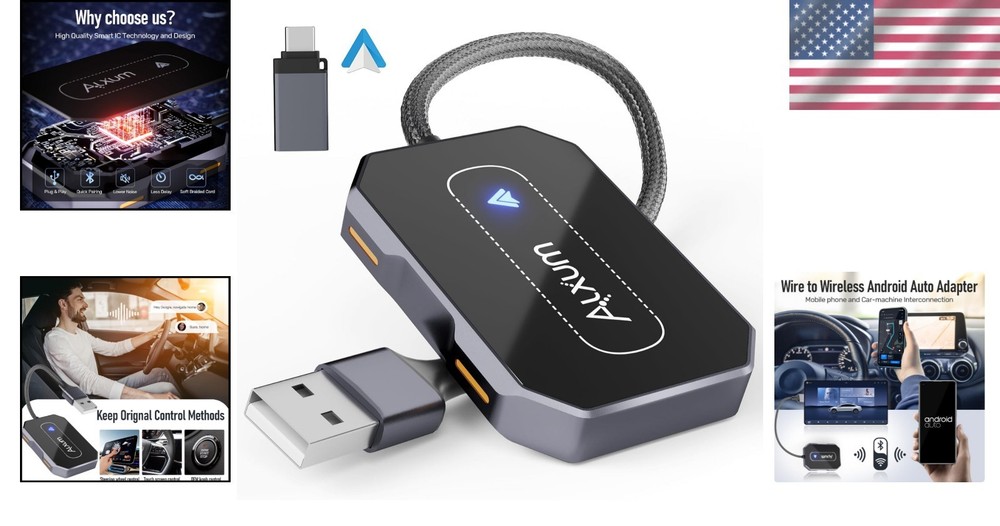 Compact Wireless Android Auto Dongle with Automatic Pairing & Sound Quality