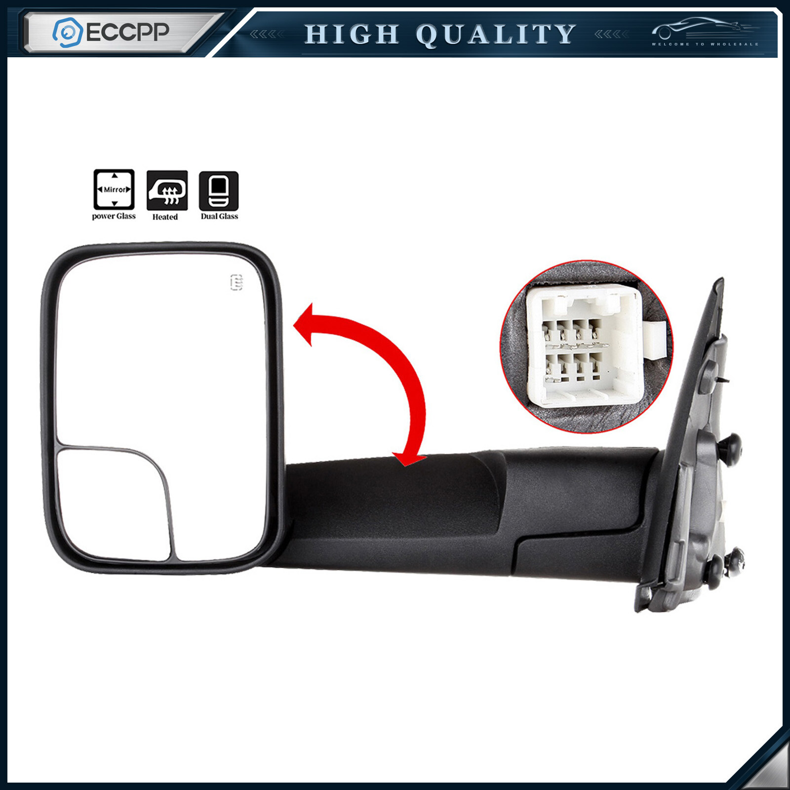 Driver Side Power Heated Tow Mirror For 03-08 Dodge RAM 1500 2500 3500 Black