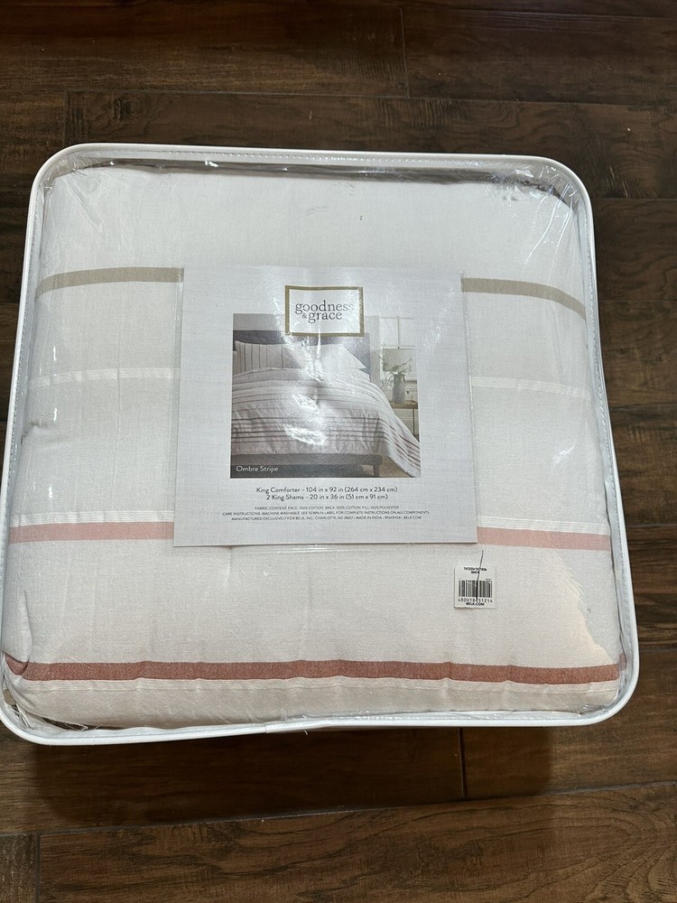 NIP Goodness & Grace Ombré Stripe King Comforter Set 3pc