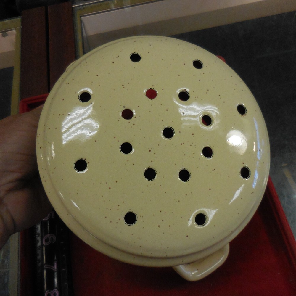 Mushroom TWO HANDLED Strainer/COLANDER Enamelware