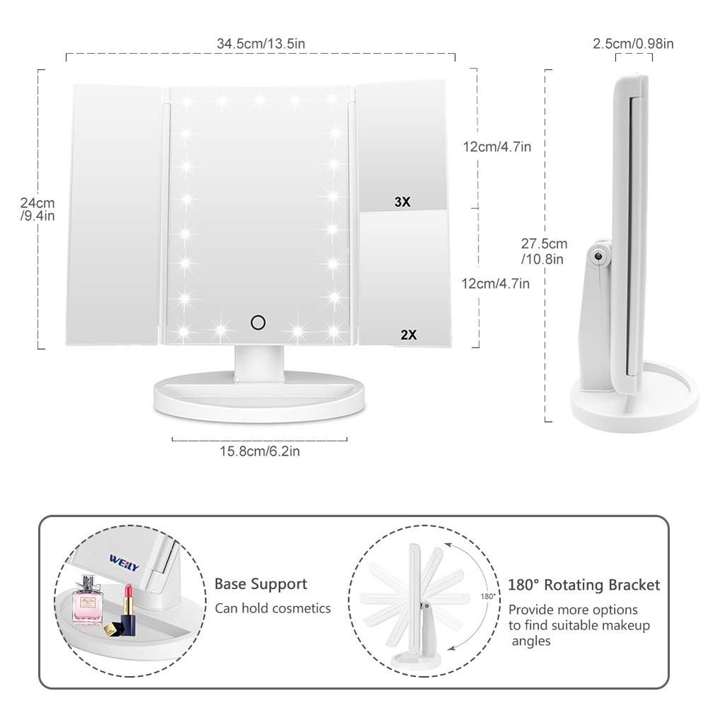 Makeup Mirror with 21 LED Lights,Two Power Supply Modes, Adjustable Touch Scr...