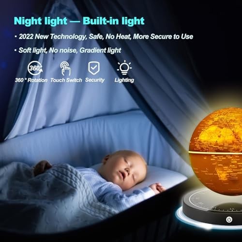 Floating Globe, Magnetic Levitating Globe with LED Light, 360° Rotating