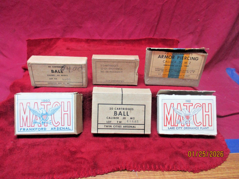 6 Vintage USGI Ammo Boxes, Mixed-Lot,   Ammo Boxes, (Empty)