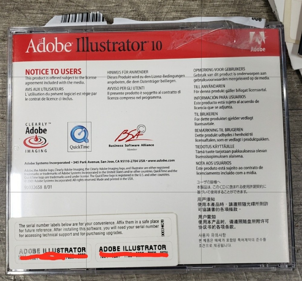 *Mac/Macintosh* Adobe Illustrator 10 Upgrade Disc & Serial Number w/ Guide & Box