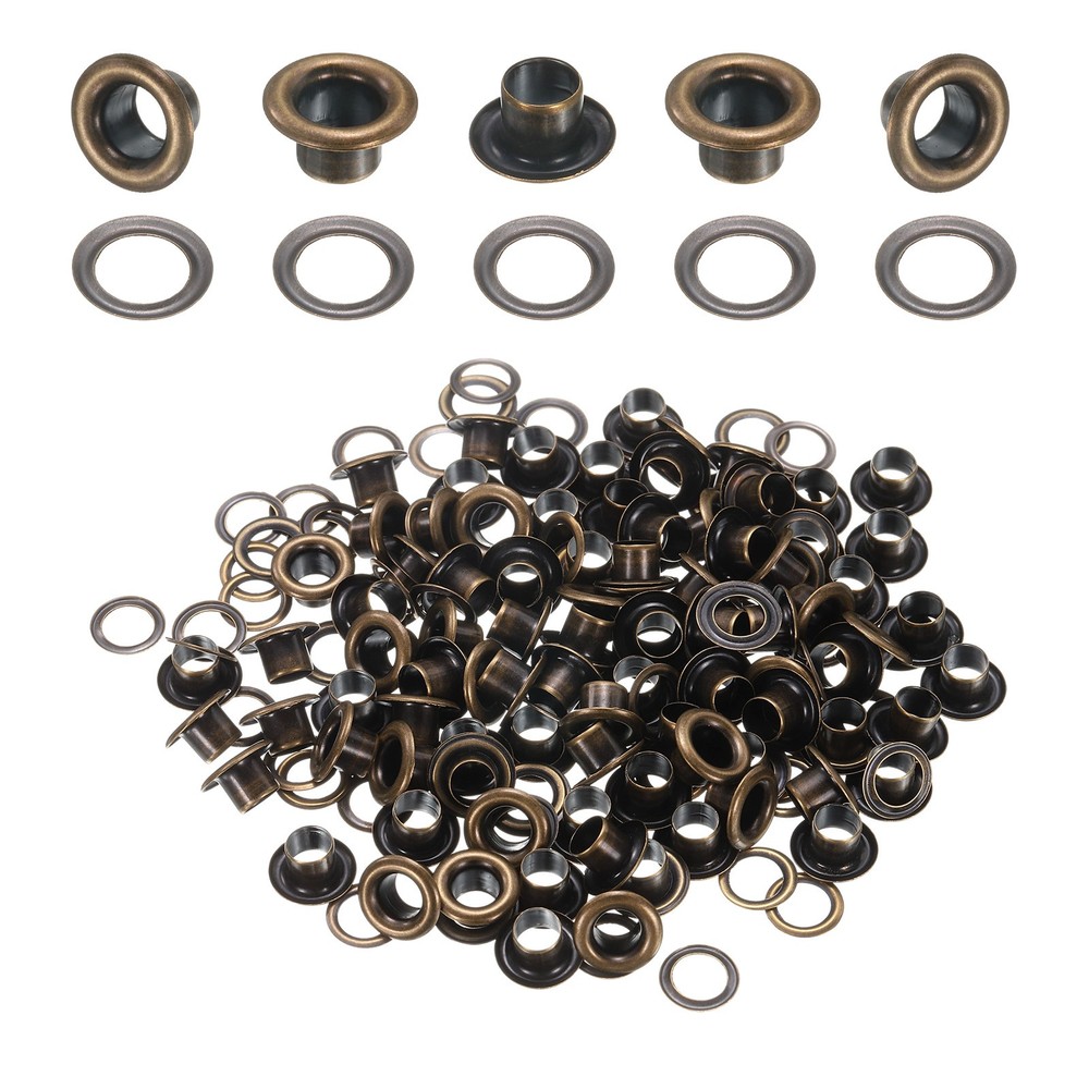 100Set Grommets Eyelets Kit 4.5mm Brass Eyelets with Washers, Brown