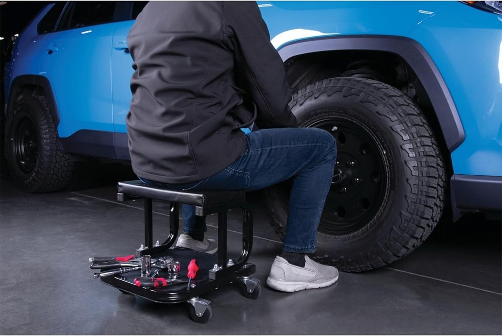 Wilmar Performance Tools Heavy Duty C-Frame Creeper Seat with Tool Tray W85007