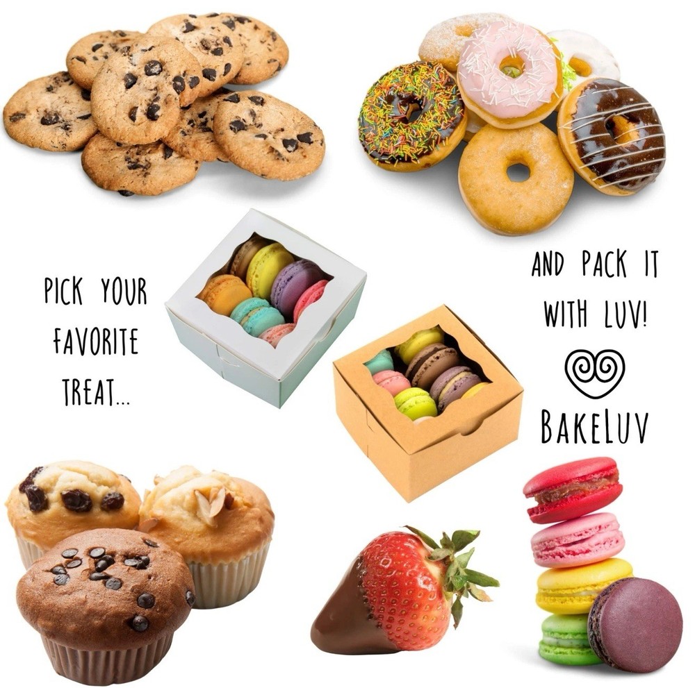 100 Pcs 4x4x2.5" Brown Bakery Boxes Window Mini Cake Pastry Boxes