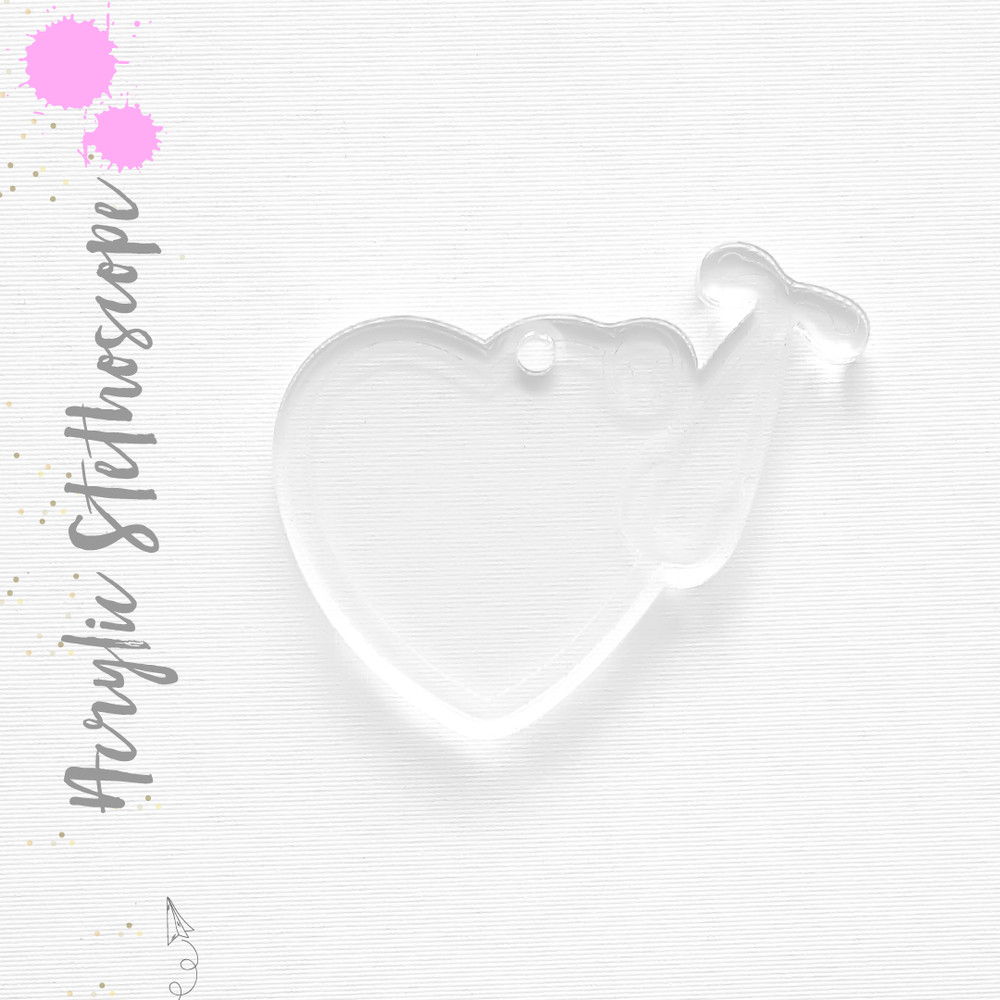 Clear Acrylic Keychain 3" STETHOSCOPE 1/8" Thick- Pack 25-50 (optional Key Ring)