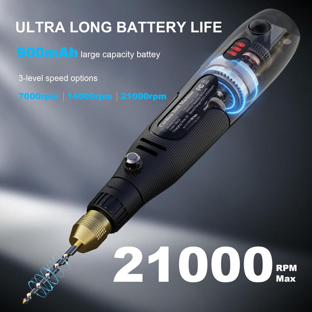 Cordless Resin Drill: 3-Speed Adjustment Rechargeable