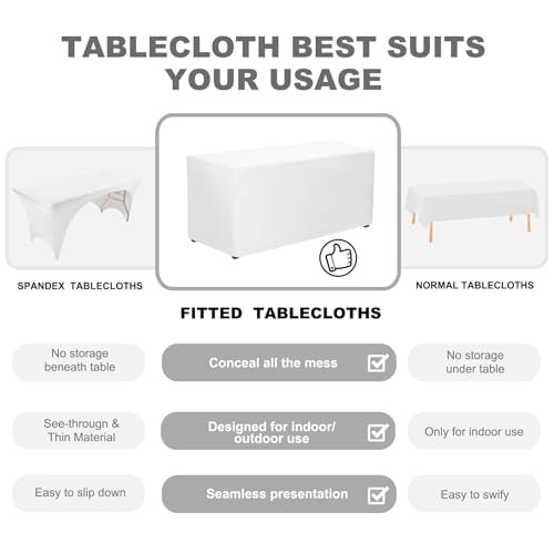 Fitted Tablecloth, 4 Pack Table Clothes for 6 FT Rectangle 6 FT |4 PCS White