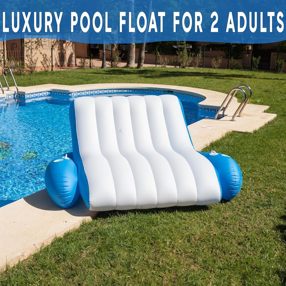 Zone Tech Inflatable Recliner Pool Float Dry Duo Float Pool Lounger for 1 or 2