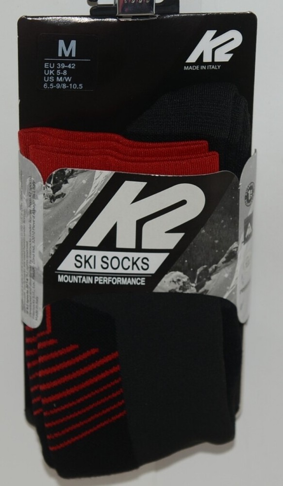 K2 13690 Mountain Performance Ski Socks Black Red Size Medium 1 Pair