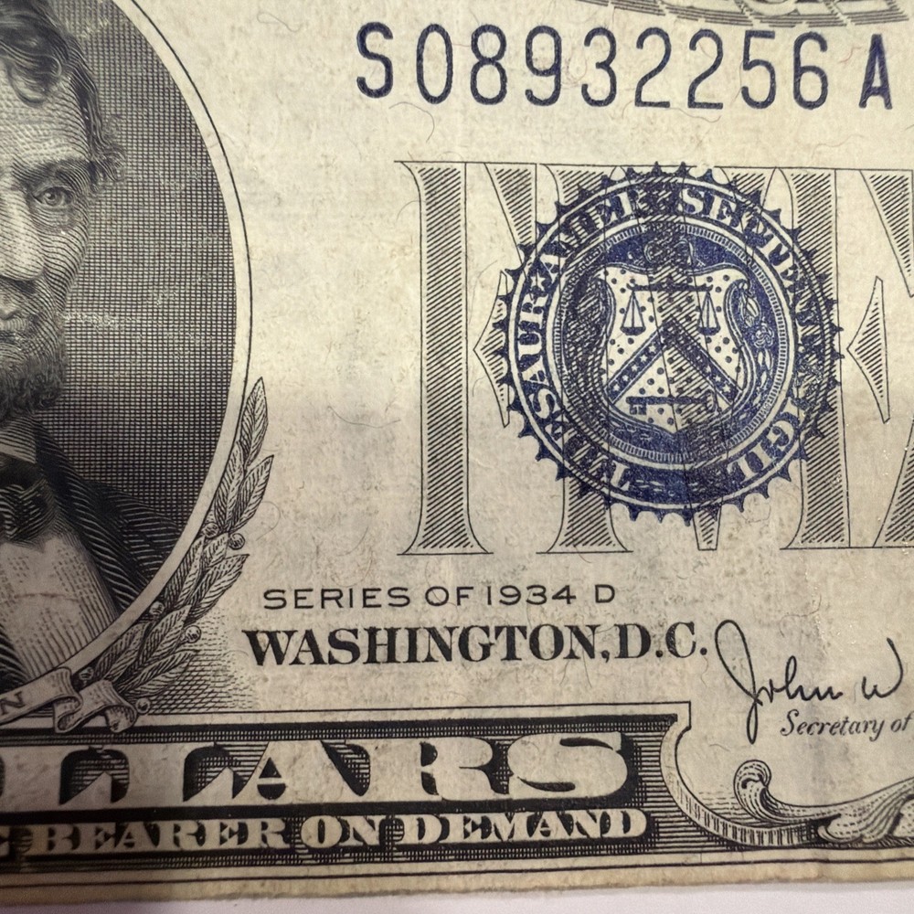 1934 D Five Dollar Blue Seal Note Silver Certificate GREAT SHAPE CRISPY DB103