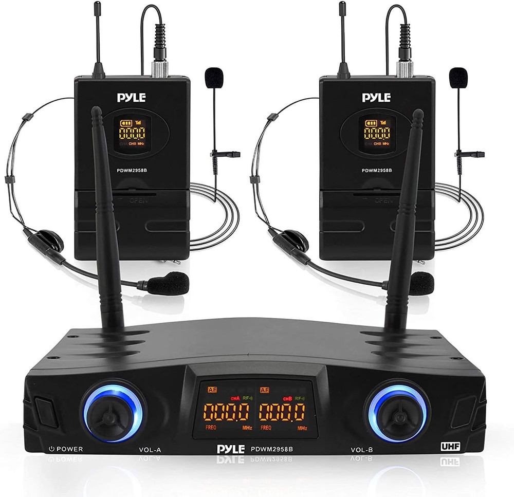 Compact UHF Wireless Microphone System - Pro Portable Dual Channel Digital Mic R