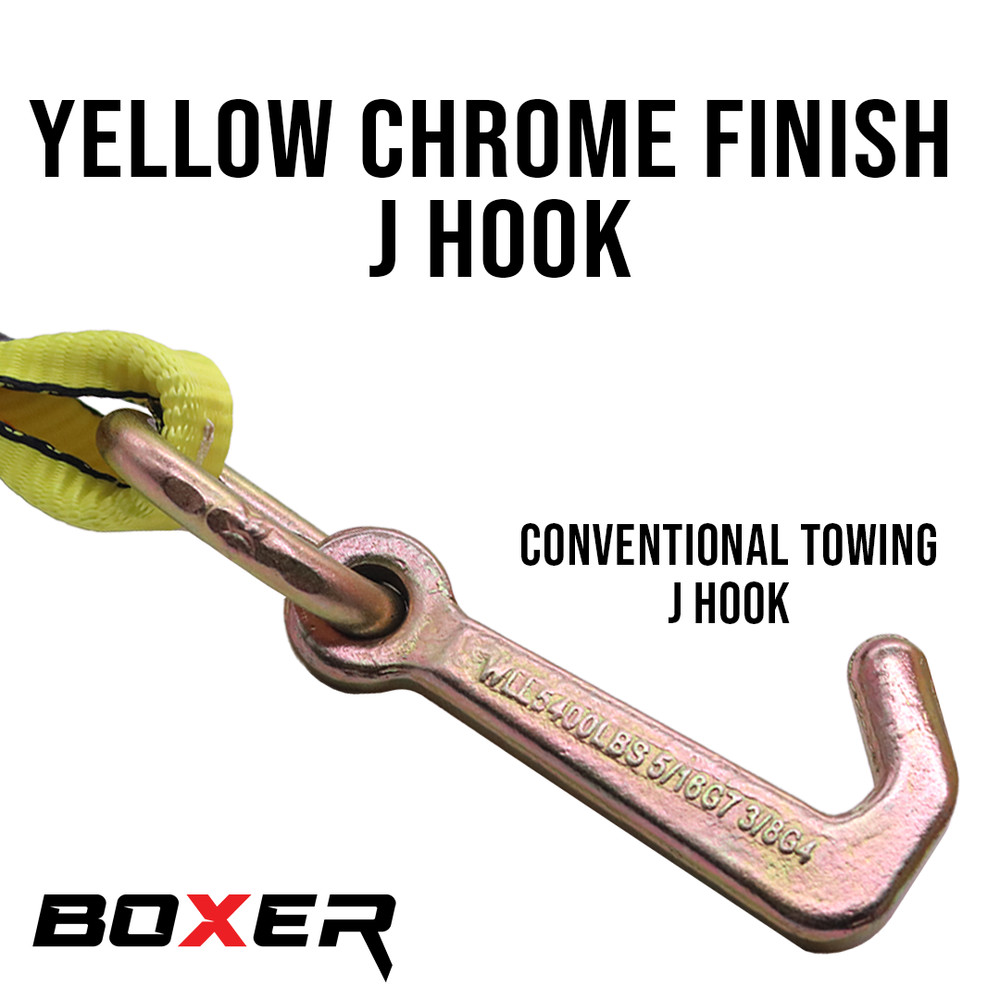 BXR (4) Mini J Hook Strap - 2" x 8' Towing Strap with Strap Protector
