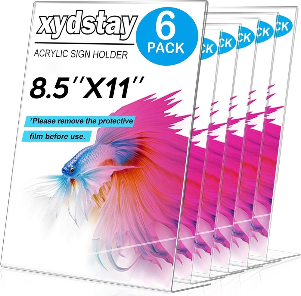6pack 8.5x11 Acrylic, L Shape Clear Plastic, Menu Holder, Unbreakable Table s...