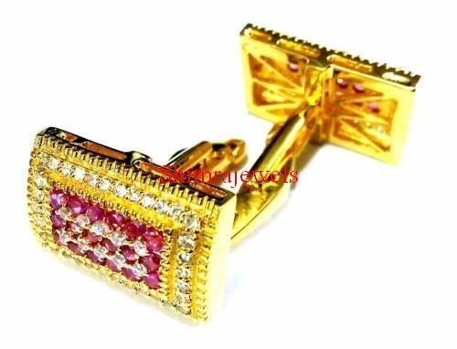 Heated Ruby Gemstone With 18k Gold Plated Silver Cufflinks #24