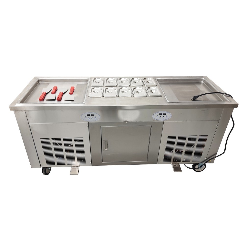 110V Controllable Temperature Stir Fry Ice Machine Double Square Pots