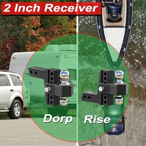 Adjustable Trailer Hitch - Fits 2 Inch Receiver Only, 6 Inch Drop Hitch Black