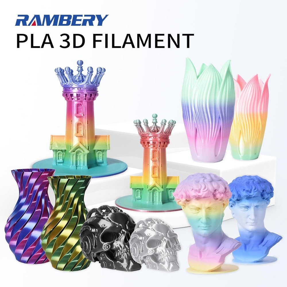 RAMBERY 3D Printer Filament Bundle Silk Shiny Rainbow PLA Filament, Multicolore