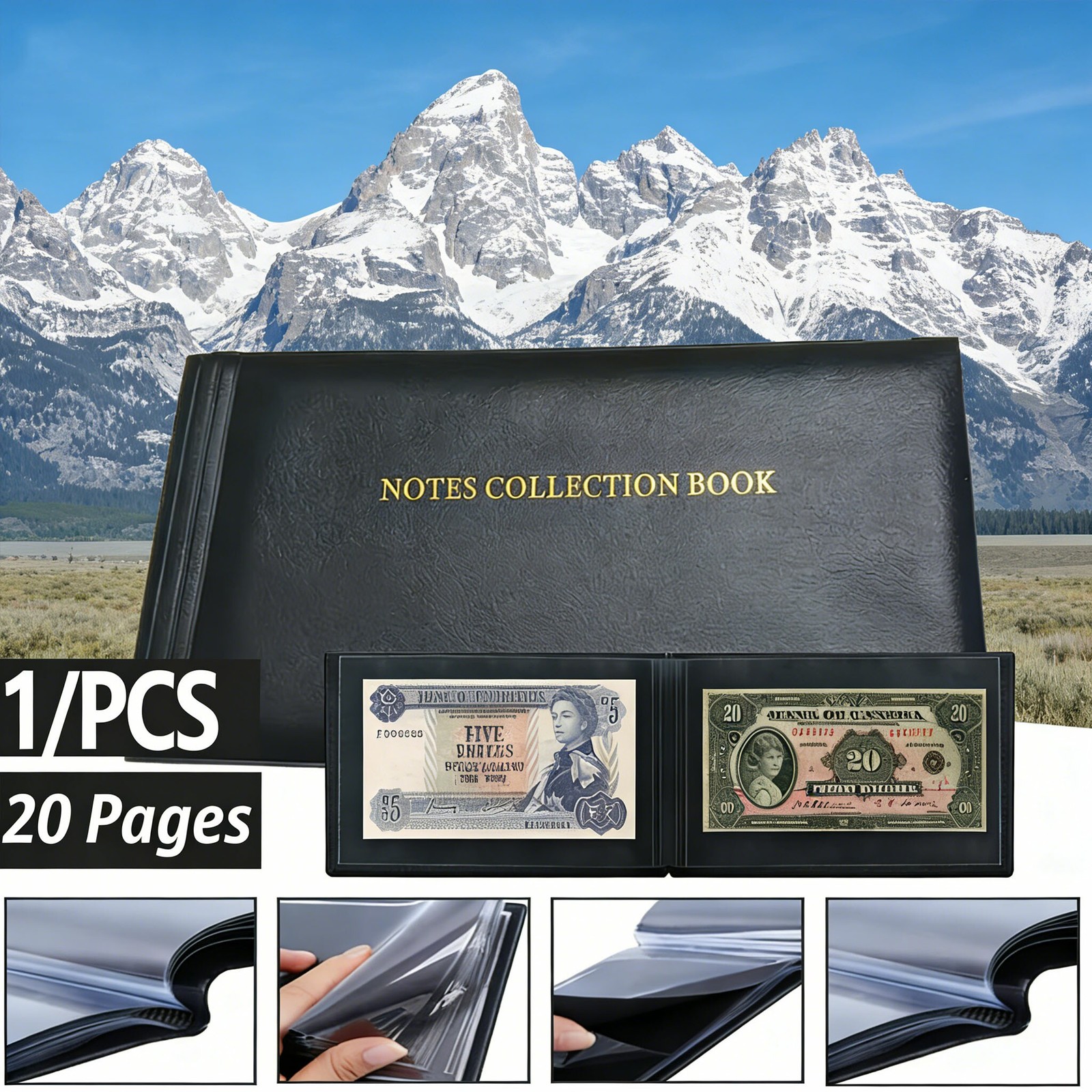 Premium Leather Banknote Collection Book 40 Pocket Currency Album Holder