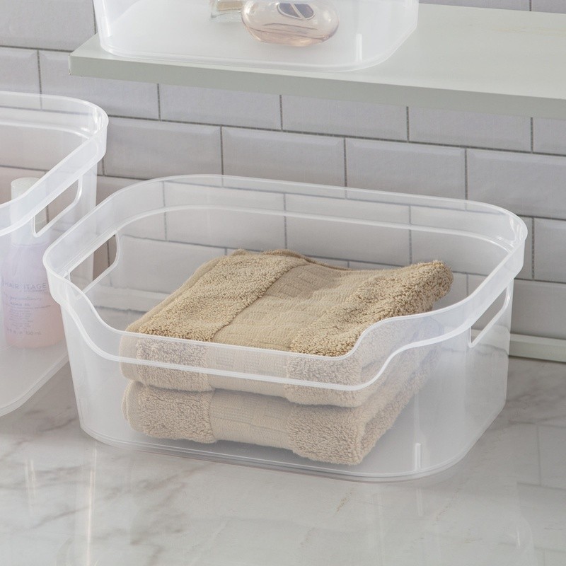 Medium Open Bins Clear Plastic Storage Scoop Front Handled Bins 8 Count New