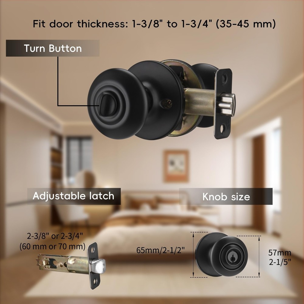 2 Pack Black Door Knobs Interior, Keyed Alike Entry Door Knobs Exterior, Vint...