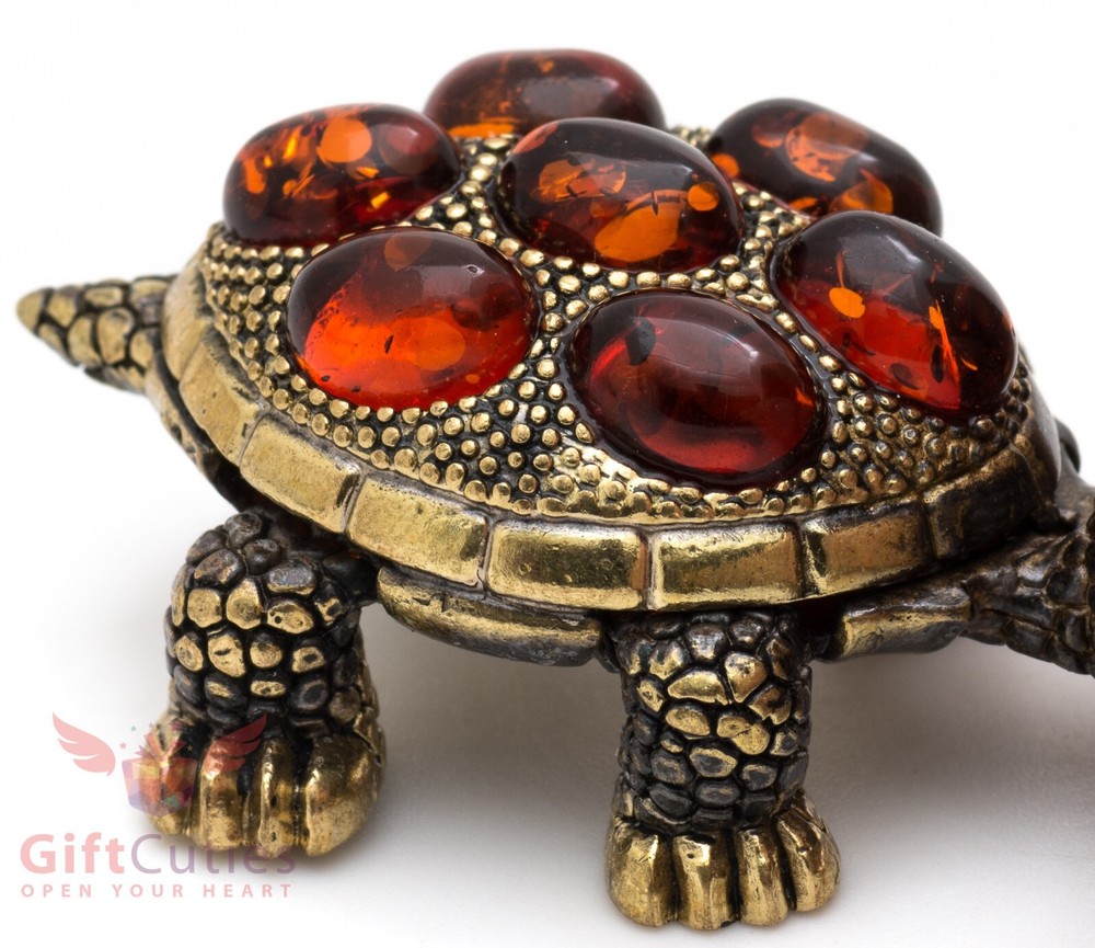 Solid Brass Amber Figurine fastest Tortoise Turtle talisman Totem IronWork