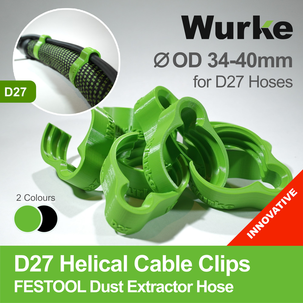 8x Helical D27 Hose Clips for Festool CTL, CTM, Dust Extractor & Plug-it Cable