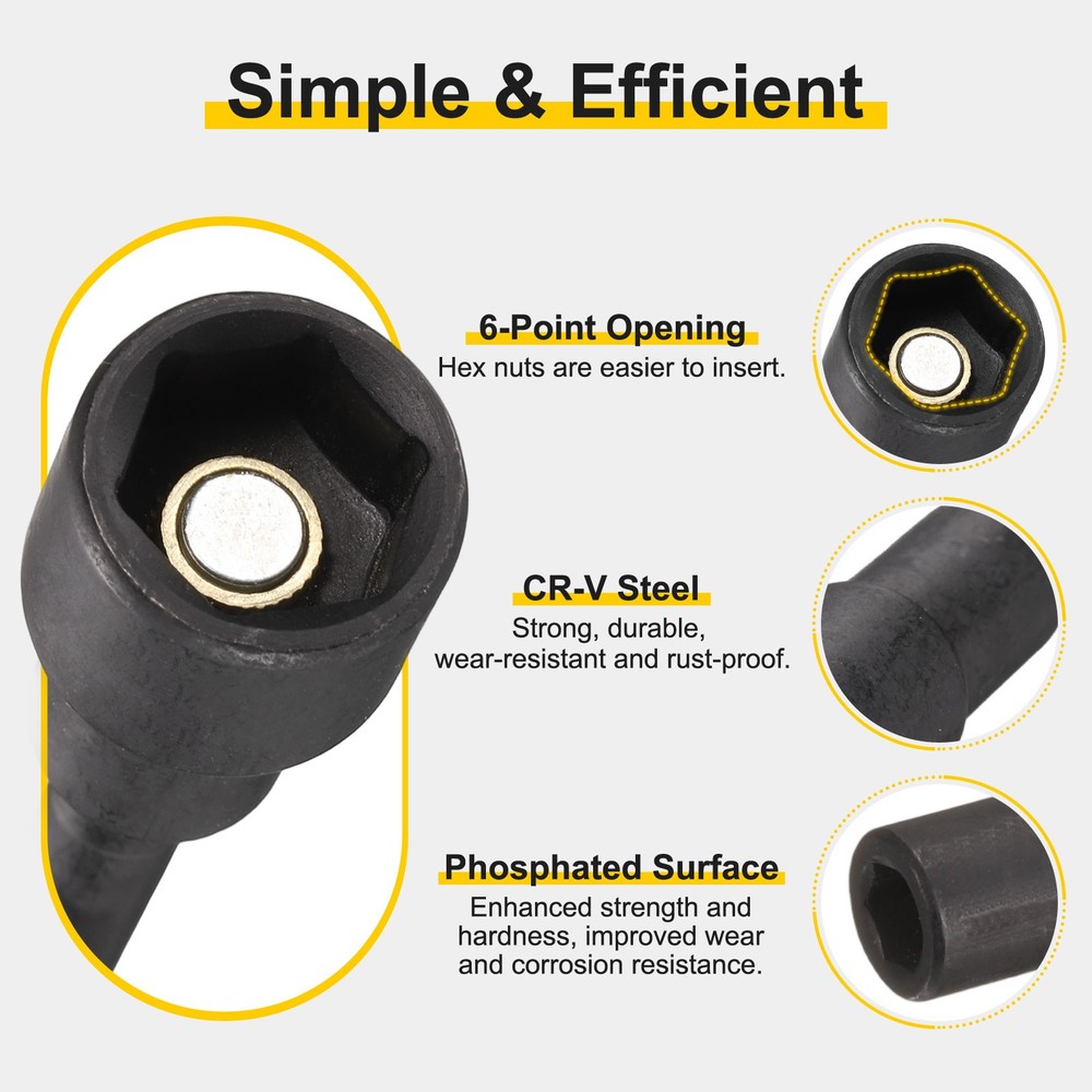 3pcs Nut Driver Drill Bits 8mm Socket 1/4" Hex Shank 3" Magnetic Setter