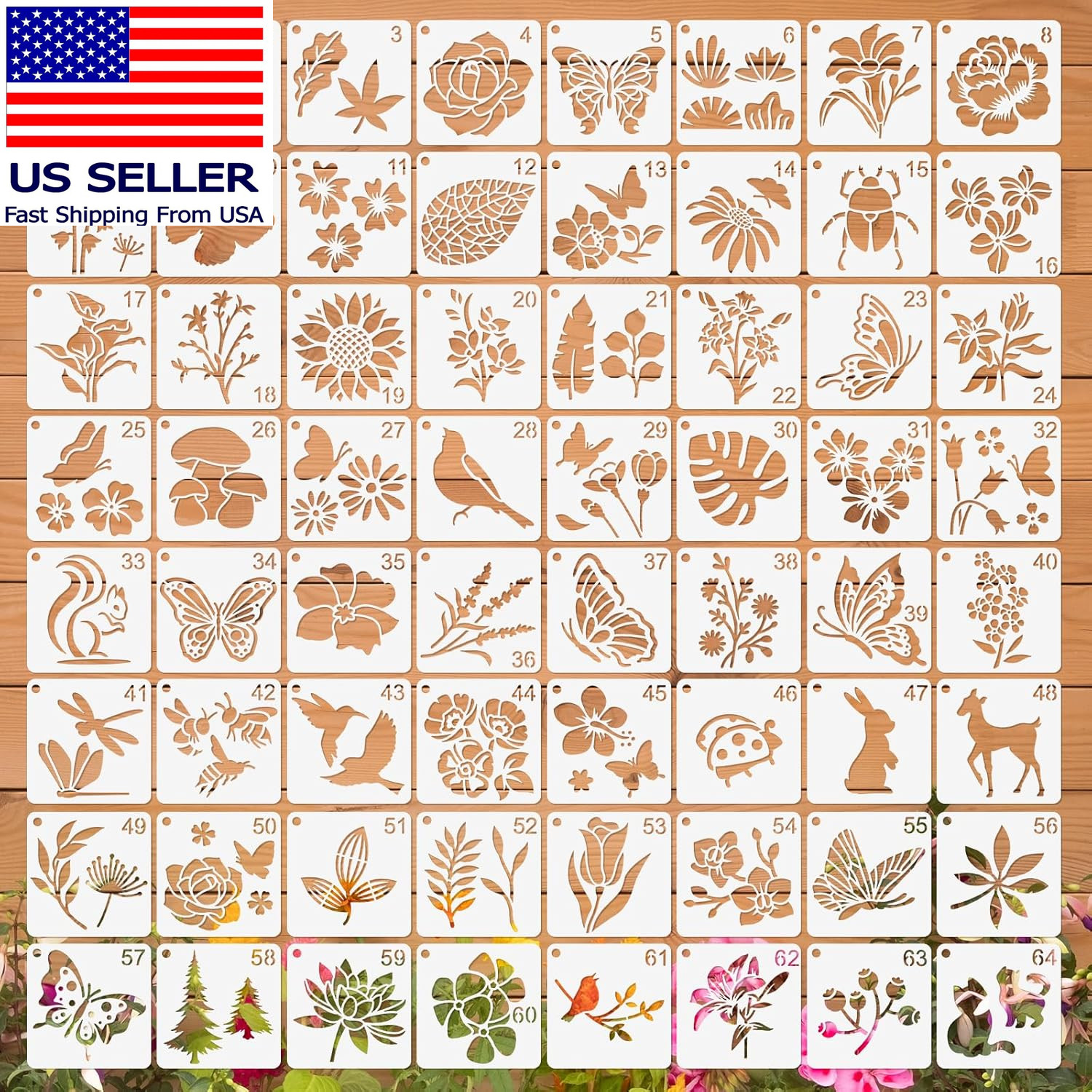 64Pcs Stencils for Painting on Wood, Reusable Stencil Crafts Drawing Templates,