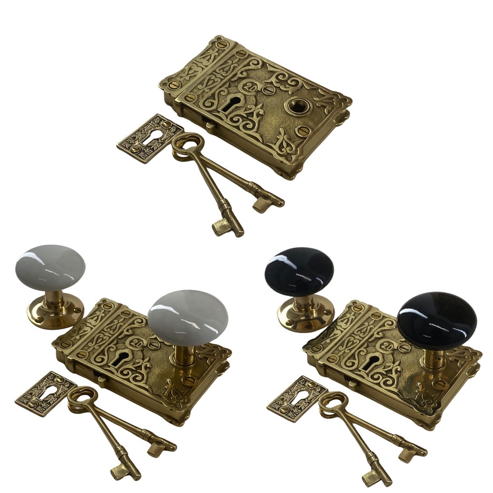 Ornate Solid Brass Door Rim Lock Old Victorian Style