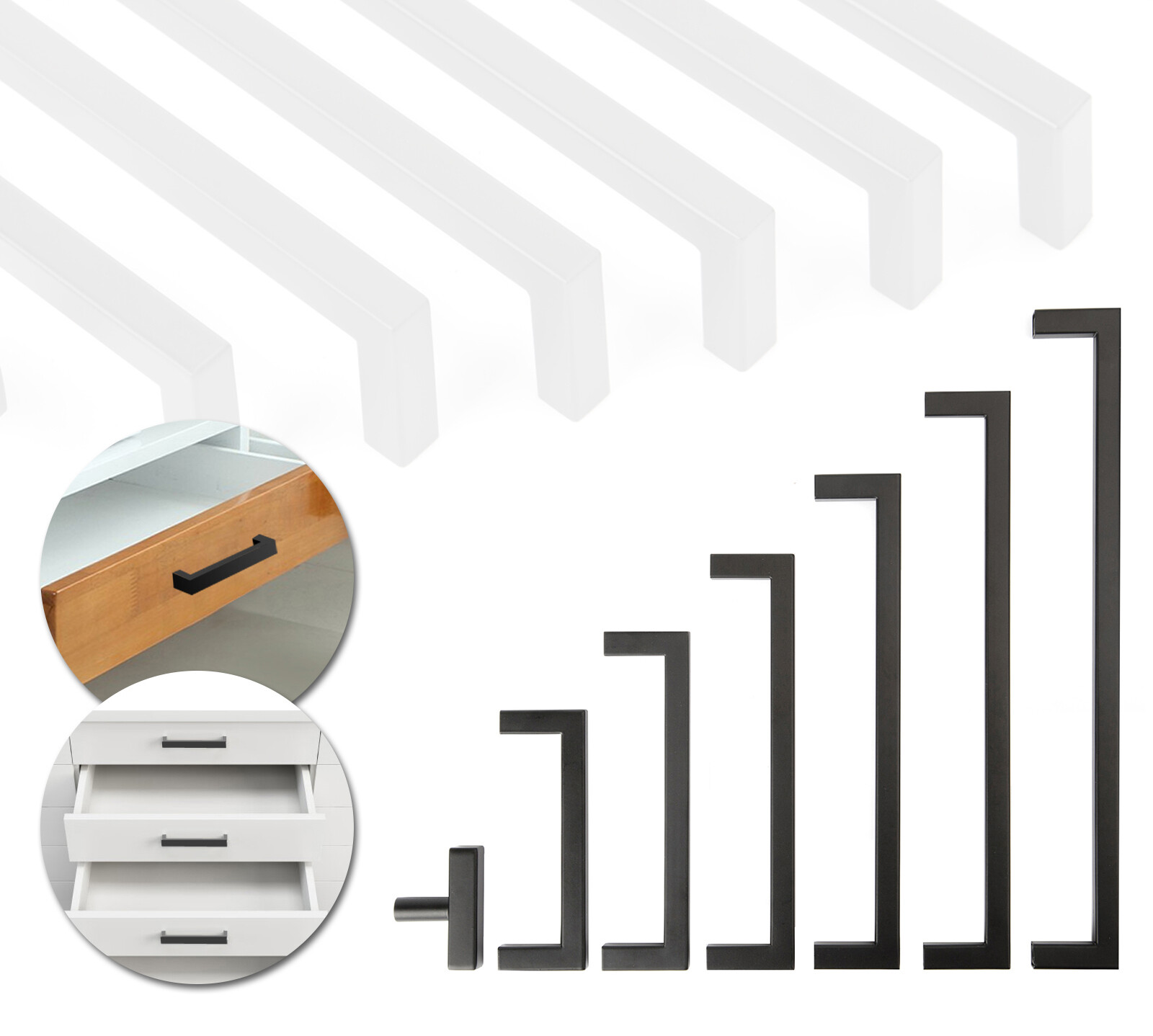 Modern Cabinet Handles Matte Black Kitchen Drawer Stainless Steel Square Pulls