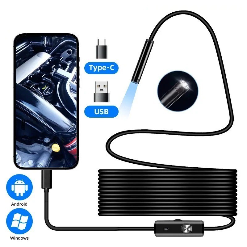 7mm HD Snake Endoscope Borescope Inspection Camera for USB Type C Android PC