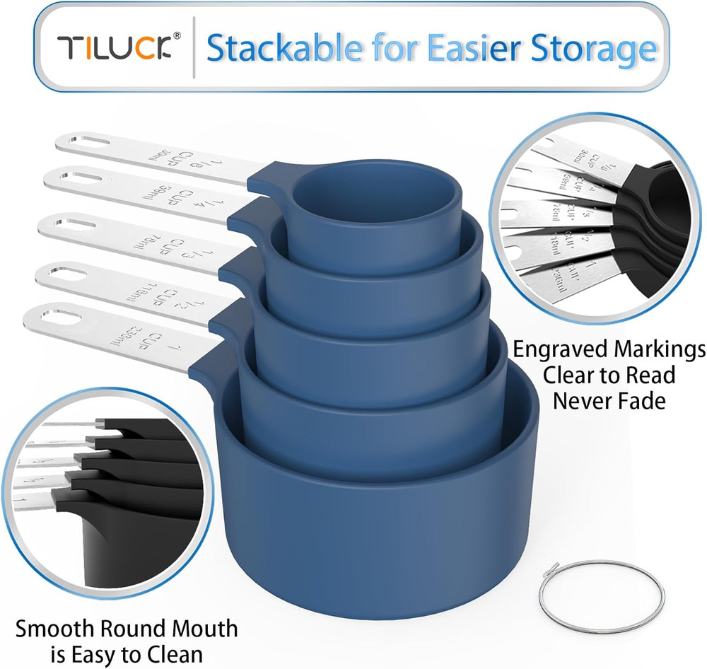 TILUCK Measuring Cups & Spoons Set, Stackable Cups and Spoons, Nesting Measure C