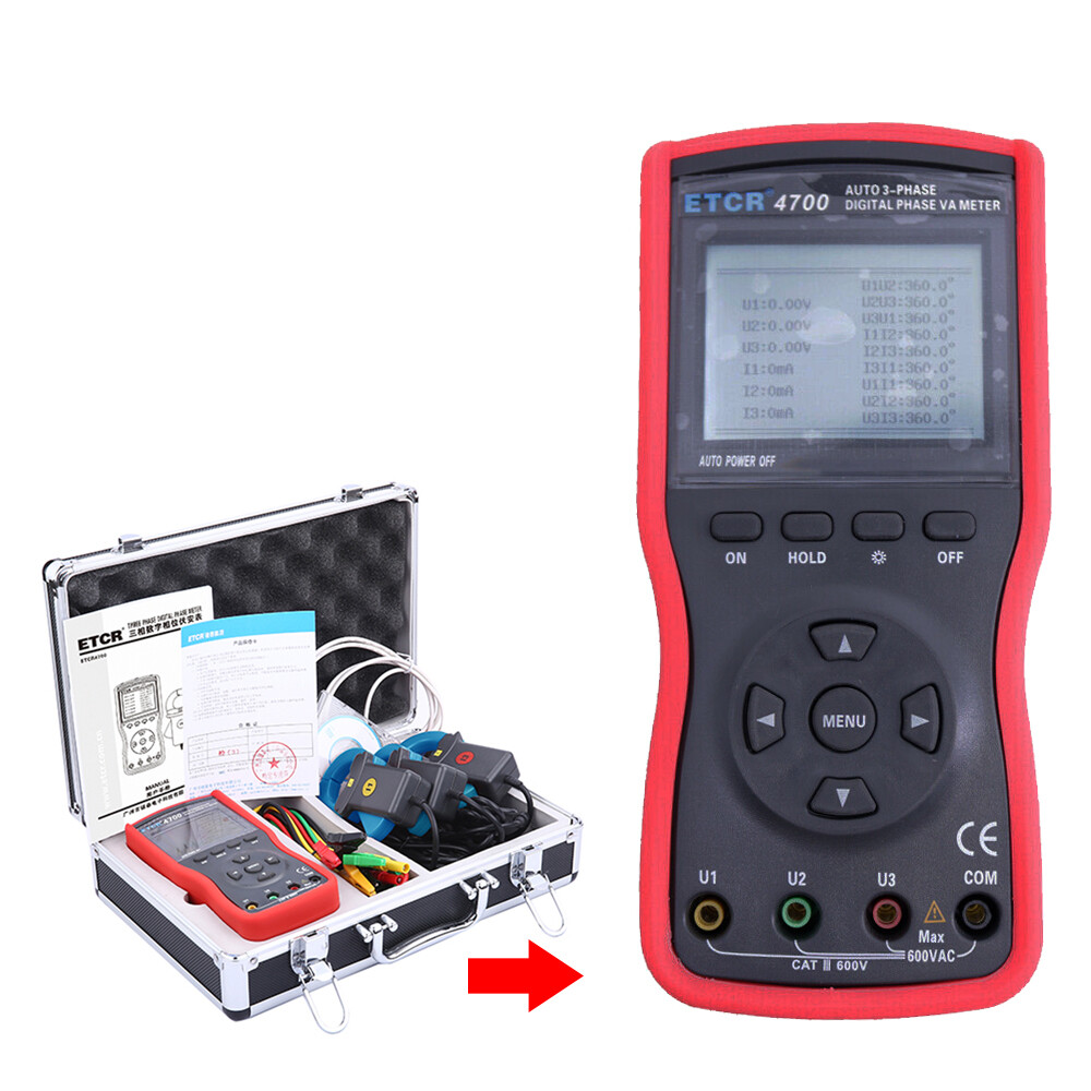 Digital Phase Voltmeter Clamp Meter Three phase 600V 600A 360° Current Detector