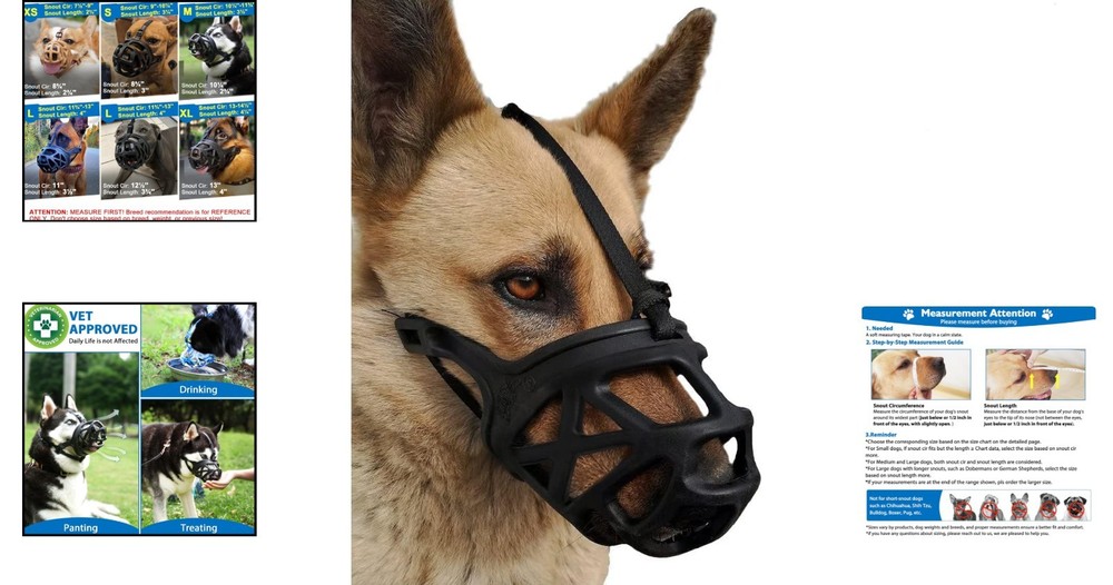 Humane XL Dog Muzzle for Training & Grooming - Breathable Rubber Design